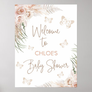 Boho Floral Butterfly Kisses Baby shower Welkom Poster