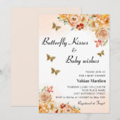 Boho Floral Butterfly Kisses meisje Baby shower Kaart (Voorkant / Achterkant)