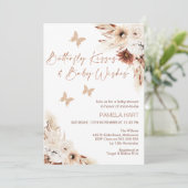 Boho Floral Butterly Kisses Baby shower Invitation Kaart (Staand voorkant)