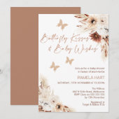 Boho Floral Butterly Kisses Baby shower Invitation Kaart (Voorkant / Achterkant)