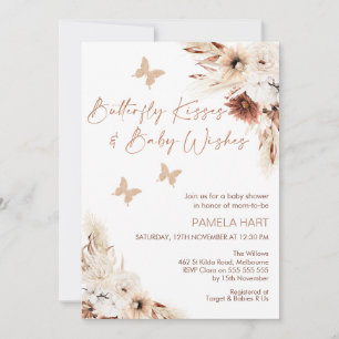Boho Floral Butterly Kisses Baby shower Invitation Kaart
