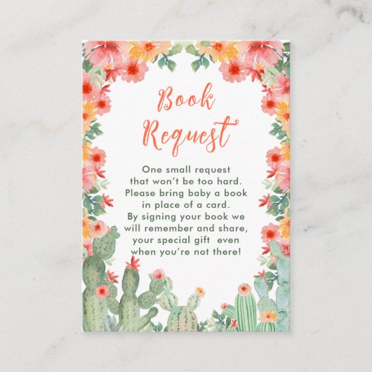Boho Floral Cactus Baby Shower Book Request Informatiekaartje (Voorkant)