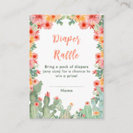 Boho Floral Cactus Baby Shower Diaper Raffle Informatiekaartje