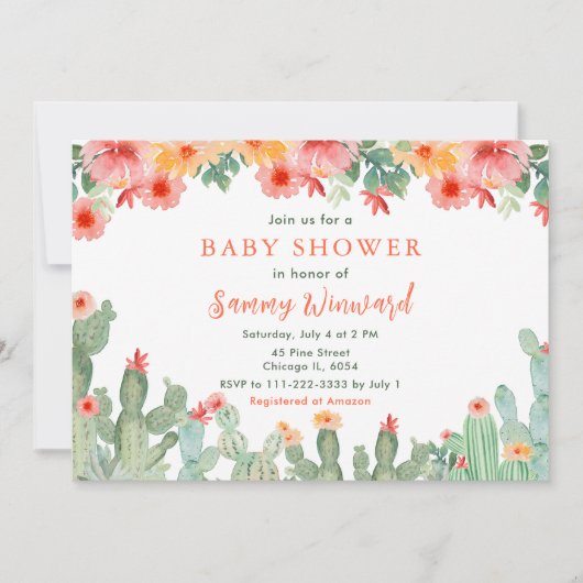 Boho Floral Cactus Baby Shower Kaart (Voorkant)