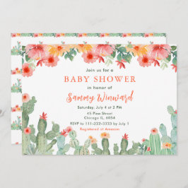 Boho Floral Cactus Baby Shower Kaart