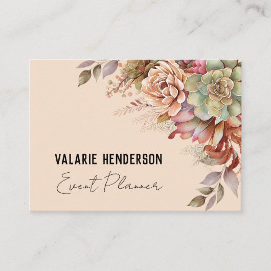 Boho Floral Cactus Feminine Script Visitekaartje (Voorkant)