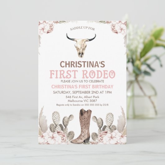 Boho Floral Cactus First Rodeo 1e verjaardag Kaart (Staand voorkant)