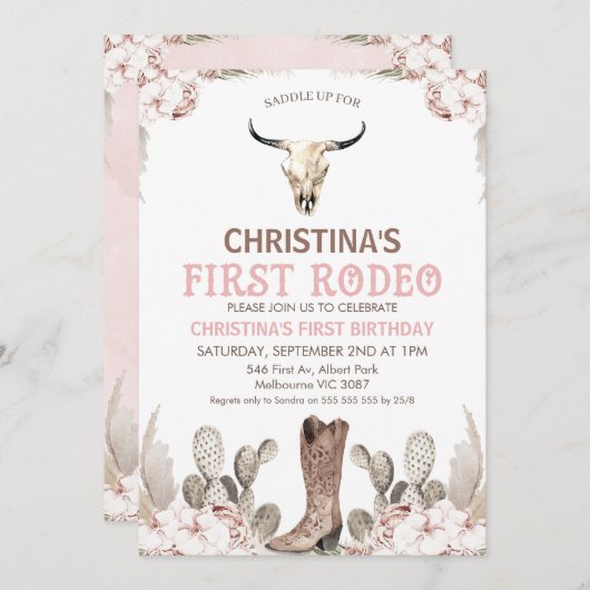 Boho Floral Cactus First Rodeo 1e verjaardag Kaart (Voorkant / Achterkant)