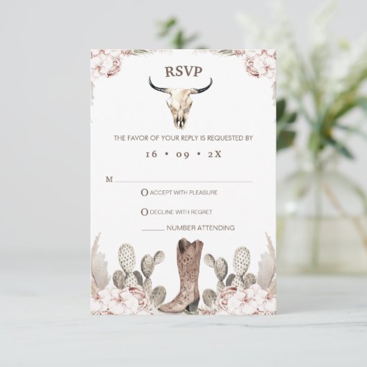 Boho Floral Cactus Rodeo 21e verjaardag RSVP-kaart RSVP Kaartje (Staand voorkant)
