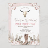 Boho Floral Cactus Rodeo 21st Birthday Invitation Kaart (Voorkant / Achterkant)