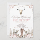 Boho Floral Cactus Rodeo 21st Birthday Invitation Kaart<br><div class="desc">Boho Floral Cactus Rodeo 21st Birthday Invitation Sweet western of rodeo de 21ste verjaardag van het meisje met een stier of koe schedel,  cowgirl laars,  een aantal florale afspraken met pamapgras en cactus. De westerne 21ste verjaardagsuitnodiging van dit meisje is ideaal voor een landstijl op het 21ste verjaardagsfeest.</div>