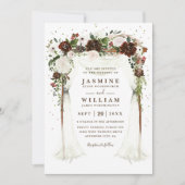 Boho Floral Canopy Elegant Modern QR Code Wedding Kaart (Voorkant)