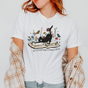 Boho Floral Cat Goede dag om een boekenliefhebber  T-shirt