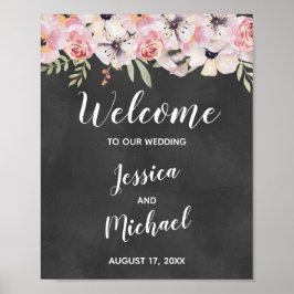 Boho Floral Chalkboard Wedding Welkomstteken Poster