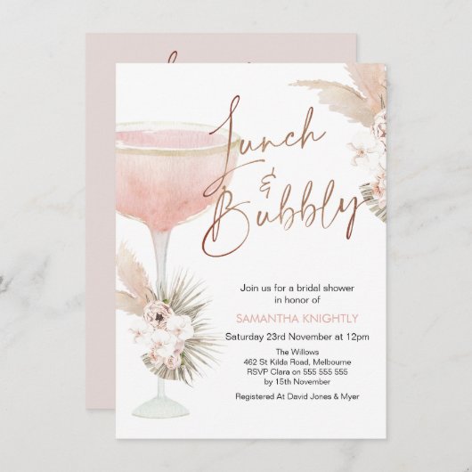 Boho Floral Champagne Lunch Bubbly Vrijgezellenfee Kaart (Voorkant / Achterkant)