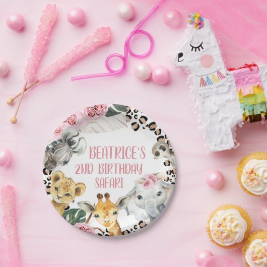 Boho Floral Cheetah Print Safari Verjaardagsfeest Papieren Bordje (Feest)