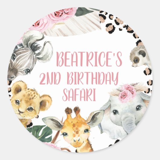 Boho Floral Cheetah Print Safari Verjaardagsfeest Ronde Sticker (Voorkant)