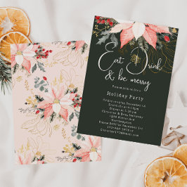 Boho Floral Christmas Eat Drink en Be Merry Party Kaart