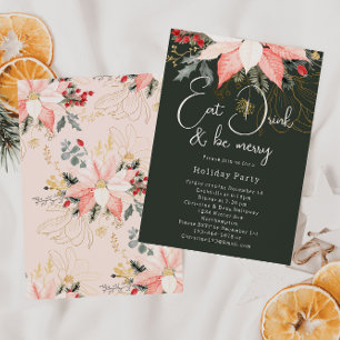 Boho Floral Christmas Eat Drink en Be Merry Party Kaart