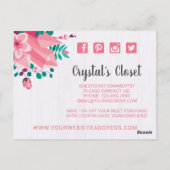 Boho Floral Clothes Hanger Boutique bedankt Briefkaart (Achterkant)