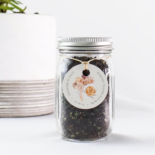 Boho Floral Coffee "Love is Brewing" Vrijgezellenf Bedankjes Labels