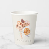 Boho Floral Coffee "Love is Brewing" Vrijgezellenf Papieren Bekers (Voorkant)