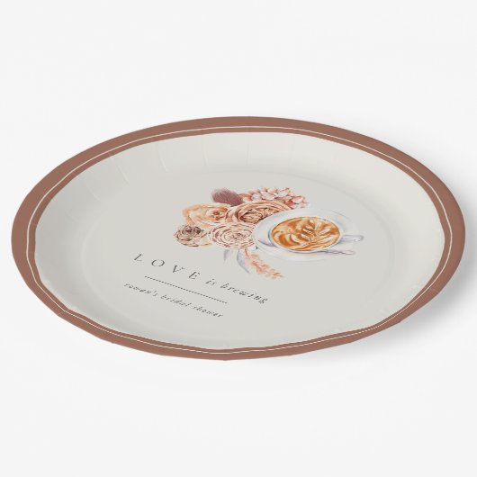 Boho Floral Coffee "Love is Brewing" Vrijgezellenf Papieren Bordje (Gekanteld)