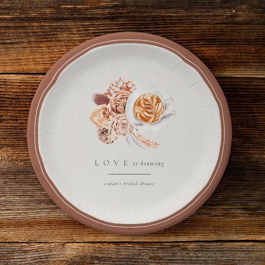 Boho Floral Coffee "Love is Brewing" Vrijgezellenf Papieren Bordje