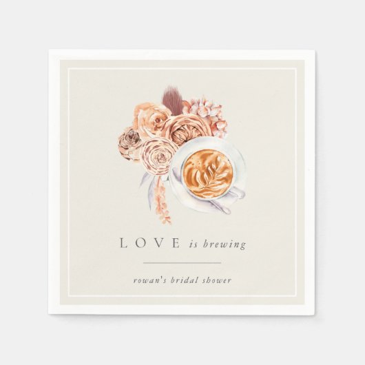 Boho Floral Coffee "Love is Brewing" Vrijgezellenf Servet (Voorkant)
