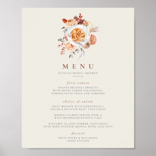 Boho Floral Coffee Theme Vrijgezellenfeest Menu Si Poster (Voorkant)