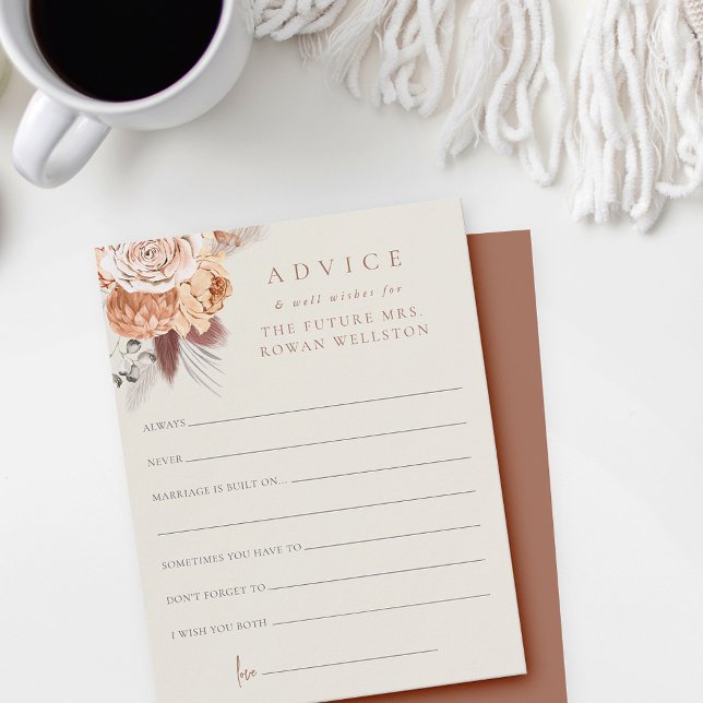 Boho Floral Coffee Vrijgezellenfeest Advice Card (Creator heeft geüpload)
