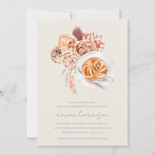 Boho Floral Coffee Vrijgezellenfeest Brunch Kaart (Voorkant)