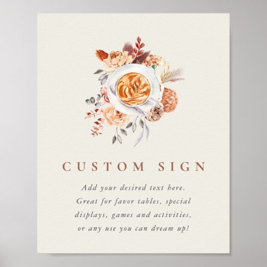 Boho Floral Coffee Vrijgezellenfeest Custom Sign Poster (Voorkant)