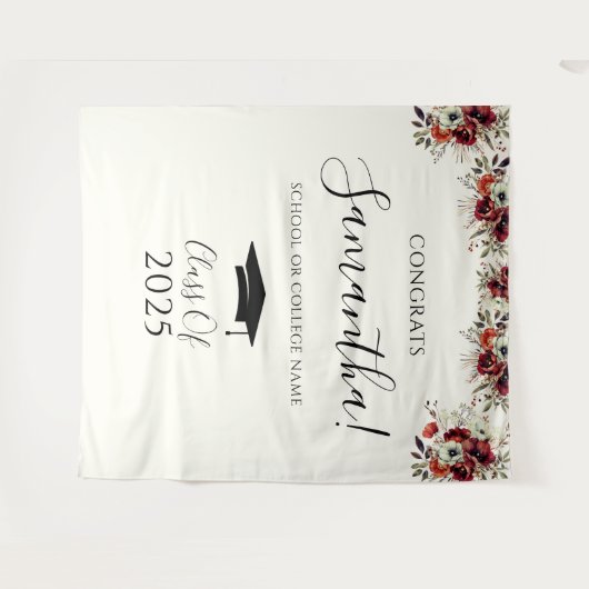 Boho Floral Congrats Afstuderen Foto Achtergrond Wandkleed (Voorkant (horizontaal))
