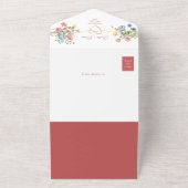 Boho Floral Coral Wedding All In One Uitnodiging (Buitenkant)