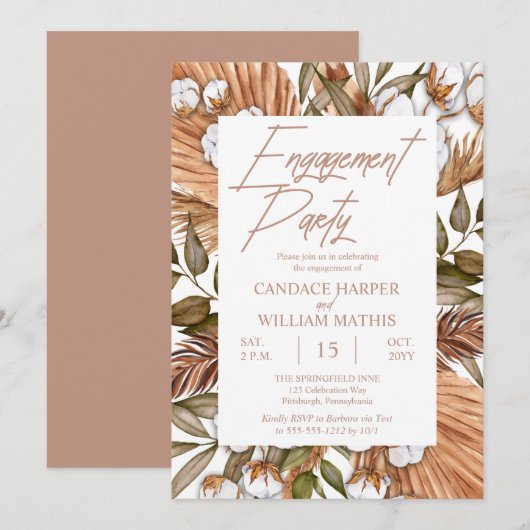 Boho Floral Cotton |Drievoudige Grassenservice Kaart (Voorkant / Achterkant)