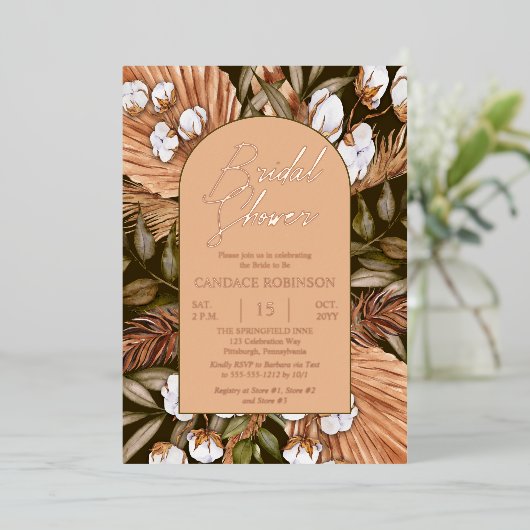 Boho Floral Cotton | Vrijgezellenfeest gedroogde g Folie Uitnodiging (Staand Voorkant)