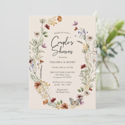 Boho Floral Couples Shower Invitation Kaart (Staand voorkant)