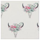 Boho Floral Cow Skull Pattern Stof (Close Up)