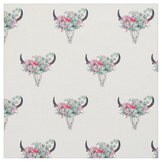 Boho Floral Cow Skull Pattern Stof (Swatch)