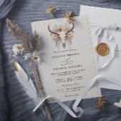 Boho Floral Cow Skull Western QR Code Wedding Kaart