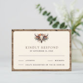 Boho Floral Cow Skull Western Wedding RSVP Kaartje (Staand voorkant)