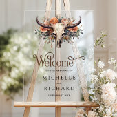 Boho Floral Cow Skull Western Wedding Welcome Acryl Bord