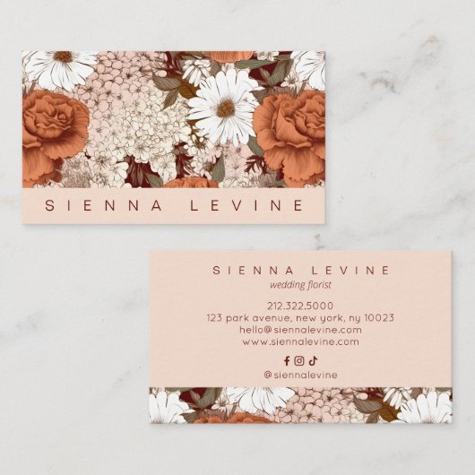 Boho Floral  Cream Blush Roze Bloemen Visitekaartje (Voorkant / Achterkant)