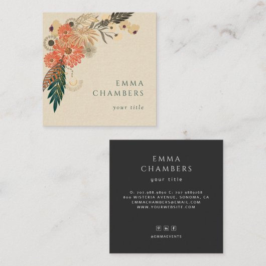 Boho Floral Cream Linnen Visitekaartje (Voorkant / Achterkant)