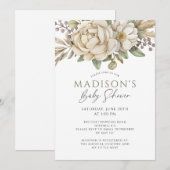 Boho Floral Cream Wit Baby shower Kaart (Voorkant / Achterkant)