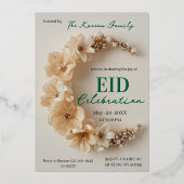 Boho Floral Crescent Eid Party Invitation  Folie Feestdagenkaart (Voorkant)
