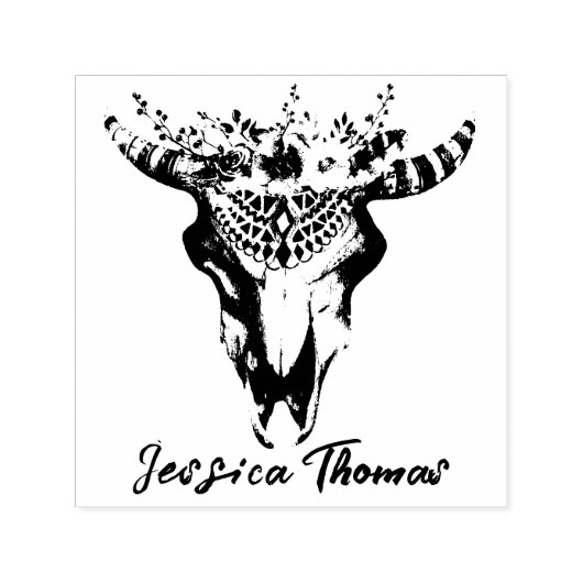 Boho Floral Crested Bohemian Art Rubber Stamp Zelfinktende Stempel (Design)