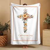 Boho Floral Cross Baptism Gift Name Baby Blankets Fleece Deken
