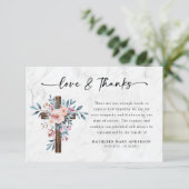 Boho Floral Cross Script begrafenis Bedankkaart (Staand voorkant)